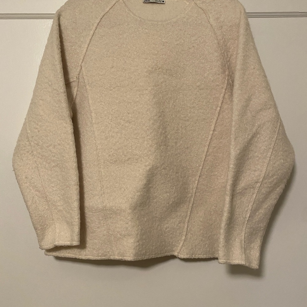 Zara Off-White Textured Crew Neck Sweater